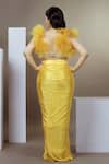 Shop_Ellemora fashions_Yellow Satin Embellished Stones Blunt V Neck Sunshine Blouse And Skirt Set _at_Aza_Fashions