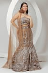 Buy_Ellemora fashions_Gold Net Embroidered Sequins One Shoulder Fishcut Lehenga Set