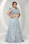 Shop_Ellemora fashions_Blue Upada Embroidered Floral V Neck Lehenga With Frilled Blouse _Online_at_Aza_Fashions