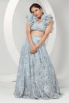 Buy_Ellemora fashions_Blue Upada Embroidered Floral V Neck Lehenga With Frilled Blouse 