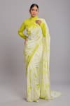 Buy_Ellemora fashions_Green Natural Crepe Tie Dye Turtle Pattern Pre-draped Saree With Corset Blouse_Online_at_Aza_Fashions