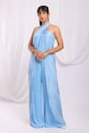 Buy_Ellemora fashions_Blue Dull Crepe Plain Halter Neck Jumpsuit _at_Aza_Fashions