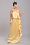 Buy_Ellemora fashions_Yellow Satin Plain Asymmetric Ruffle Layered Dress _at_Aza_Fashions