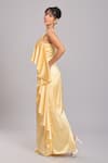 Buy_Ellemora fashions_Yellow Satin Plain Asymmetric Ruffle Layered Dress _Online_at_Aza_Fashions