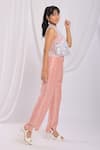 Shop_Ellemora fashions_Peach Glass Tissue Embroidery Thread Round High Neck Floral Top Pant Set _Online_at_Aza_Fashions