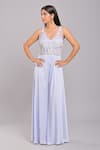 Buy_Ellemora fashions_Purple Dull Crepe Embroidery Pearl Plunge V Neck Jumpsuit _at_Aza_Fashions