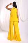 Ellemora fashions_Yellow Natural Crepe Embroidery Pearl Halter Neck Top And Palazzo Set _Online_at_Aza_Fashions