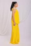 Shop_Ellemora fashions_Yellow Natural Crepe Embroidery Pearl Halter Neck Top And Palazzo Set _at_Aza_Fashions