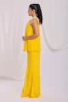 Buy_Ellemora fashions_Yellow Natural Crepe Embroidery Pearl Halter Neck Top And Palazzo Set _Online_at_Aza_Fashions