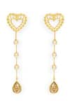 Shop_Esme by Aashna Dalmia_Gold Plated Swarovski Sweet Serenade Heart Carved Cutwork Earrings _at_Aza_Fashions