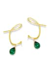 Shop_Esme by Aashna Dalmia_Emerald Green Stone Eternal Echo Tear Drop Carved Earrings _at_Aza_Fashions