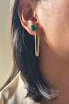 Buy_Esme by Aashna Dalmia_Emerald Green Swarovski Velvet Veil Studded Chain Earrings _at_Aza_Fashions