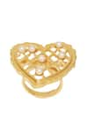 Shop_Esme by Aashna Dalmia_Gold Plated Pearl Loves Vow Heart Shaped Cutwork Ring _at_Aza_Fashions