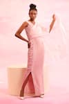 Buy_Orthodox_Pink Banana Crepe Embroidered Aari One Shoulder Sylvan Neck Drift Dress _at_Aza_Fashions