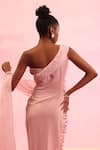 Buy_Orthodox_Pink Banana Crepe Embroidered Aari One Shoulder Sylvan Neck Drift Dress _Online_at_Aza_Fashions