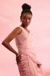 Shop_Orthodox_Pink Banana Crepe Embroidered Aari One Shoulder Sylvan Neck Drift Dress _Online_at_Aza_Fashions