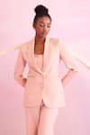 Buy_Orthodox_Peach Banana Crepe Solid Lapel Collar Arboreal Elegance Blazer _at_Aza_Fashions