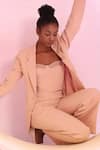 Shop_Orthodox_Peach Banana Crepe Solid Lapel Collar Arboreal Elegance Blazer _at_Aza_Fashions