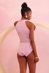 Shop_Orthodox_Pink Banana Crepe Aari Halter Blossom Neck Bodysuit _at_Aza_Fashions