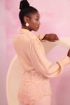 Shop_Orthodox_Peach Satin Aari Collared Luminous Canopy Mesh Hem Shirt _at_Aza_Fashions