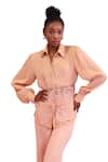 Shop_Orthodox_Peach Satin Aari Collared Luminous Canopy Mesh Hem Shirt _Online_at_Aza_Fashions