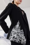 Orthodox_Black Crepe Embroidery Aari Shawl Collar Architectural Blazer _Online_at_Aza_Fashions