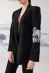 Buy_Orthodox_Black Crepe Embroidery Aari Shawl Collar Architectural Blazer _Online_at_Aza_Fashions