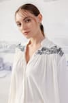 Buy_Orthodox_White Crepe Embroidery Aari Mandarin Collar Yoke Gathered Shirt _at_Aza_Fashions