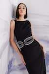 Shop_Orthodox_Black Crepe Embroidery Aari Boat Neck Waistband Dress _Online_at_Aza_Fashions