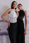 Buy_Orthodox_Black Banana Crepe Plain Halter Neck Corset Top _Online_at_Aza_Fashions