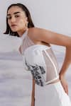 Buy_Orthodox_White Banana Crepe Embroidered Sequin Halter Neck Corset _Online_at_Aza_Fashions