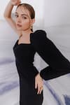 Buy_Orthodox_Black Banana Crepe Sweetherat Solid Short One-sleeve Dress _Online_at_Aza_Fashions