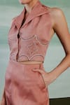 Buy_Orthodox_Pink Satin Embroidery Aari Sailor Collar Aurelian Elegance Vest Jacket _Online_at_Aza_Fashions