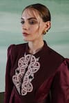 Shop_Orthodox_Wine Crepe Embroidery Aari High Neck Celtic Trinity Knot Blazer Jacket _Online_at_Aza_Fashions