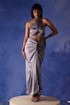 Buy_Orthodox_Grey Satin Placement Embroidery Aari Criss Cross Neck Heba Vest _at_Aza_Fashions