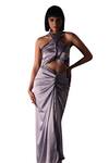 Shop_Orthodox_Grey Satin Placement Embroidery Aari Criss Cross Neck Heba Vest _Online_at_Aza_Fashions