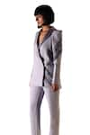 Orthodox_Grey Banana Crepe Placement Embroidery Aari Lapel Collar The Cleopatra Blazer _Online_at_Aza_Fashions