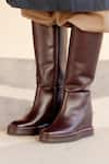 Buy_JVAM_Brown Plain Ryder Leather Boots _at_Aza_Fashions