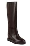 JVAM_Brown Plain Ryder Leather Boots _Online_at_Aza_Fashions