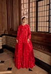 Buy_Seema Gujral_Red Net Embroidery Thread Round Kurta Sharara Set_at_Aza_Fashions