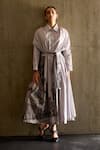 Shop_JYOTI SACHDEV IYER_Grey Cotton Printed London Collared Dress_at_Aza_Fashions