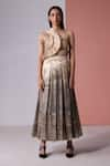 Buy_JYOTI SACHDEV IYER_Grey Organza Tissue Printed City Pleated Skirt _at_Aza_Fashions