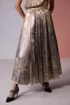 Buy_JYOTI SACHDEV IYER_Grey Organza Tissue Printed City Pleated Skirt _Online_at_Aza_Fashions