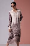 Shop_JYOTI SACHDEV IYER_Beige Linen Satin Printed Paris Collared Midi Shirt Dress _at_Aza_Fashions