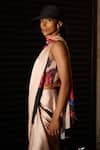 Buy_JYOTI SACHDEV IYER_Peach Satin Lycra Printed New York Border Pre-draped Saree With Corset_Online_at_Aza_Fashions