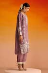 Shop_OHH CROW_Purple Upada Silk Hand Embroidered Gota Notched Flower Motif Kurta Pant Set _Online_at_Aza_Fashions