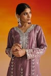 Buy_OHH CROW_Purple Upada Silk Hand Embroidered Gota Notched Flower Motif Kurta Pant Set 