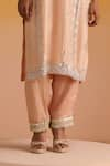 Buy_OHH CROW_Peach Upada Silk Hand Embroidered Gota Notched Floral Motif Kurta Pant Set _Online_at_Aza_Fashions