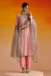 Buy_OHH CROW_Pink Raw Silk Hand Embroidered Sequins V-neck Kurta Pant Set _at_Aza_Fashions