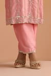 Shop_OHH CROW_Pink Raw Silk Hand Embroidered Sequins V-neck Kurta Pant Set _Online_at_Aza_Fashions